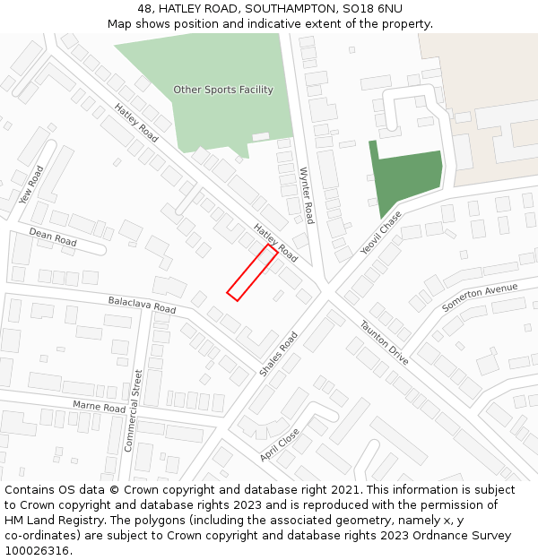 48, HATLEY ROAD, SOUTHAMPTON, SO18 6NU: Location map and indicative extent of plot