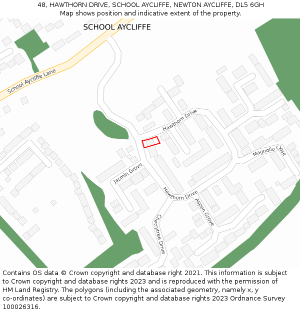 48, HAWTHORN DRIVE, SCHOOL AYCLIFFE, NEWTON AYCLIFFE, DL5 6GH: Location map and indicative extent of plot