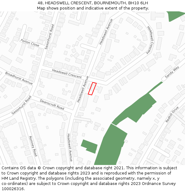48, HEADSWELL CRESCENT, BOURNEMOUTH, BH10 6LH: Location map and indicative extent of plot