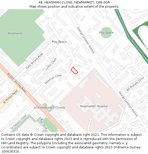 48, HEASMAN CLOSE, NEWMARKET, CB8 0GR: Location map and indicative extent of plot