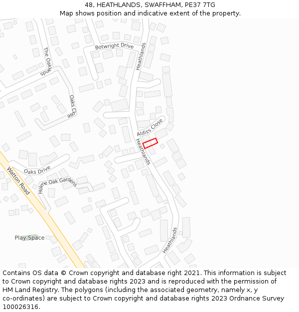 48, HEATHLANDS, SWAFFHAM, PE37 7TG: Location map and indicative extent of plot