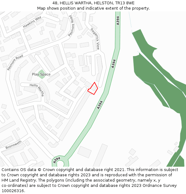 48, HELLIS WARTHA, HELSTON, TR13 8WE: Location map and indicative extent of plot