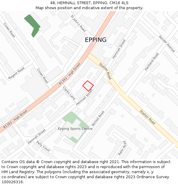 48, HEMNALL STREET, EPPING, CM16 4LS: Location map and indicative extent of plot