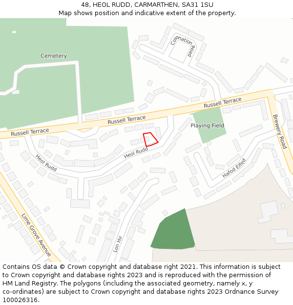 48, HEOL RUDD, CARMARTHEN, SA31 1SU: Location map and indicative extent of plot