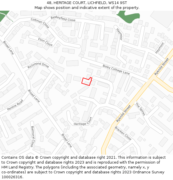 48, HERITAGE COURT, LICHFIELD, WS14 9ST: Location map and indicative extent of plot
