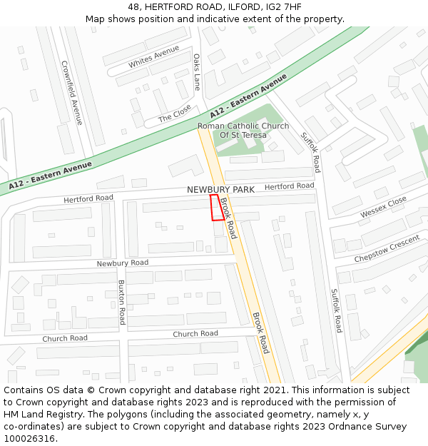 48, HERTFORD ROAD, ILFORD, IG2 7HF: Location map and indicative extent of plot