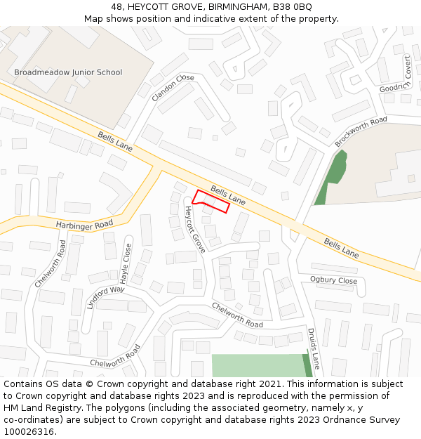 48, HEYCOTT GROVE, BIRMINGHAM, B38 0BQ: Location map and indicative extent of plot