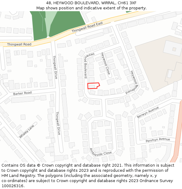 48, HEYWOOD BOULEVARD, WIRRAL, CH61 3XF: Location map and indicative extent of plot