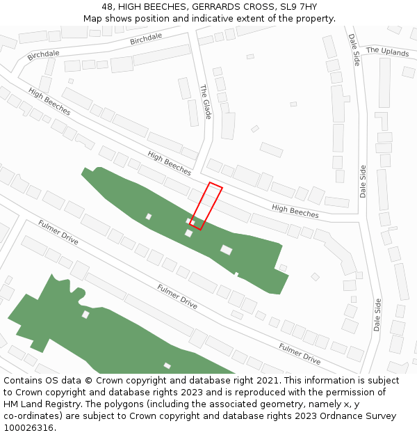 48, HIGH BEECHES, GERRARDS CROSS, SL9 7HY: Location map and indicative extent of plot