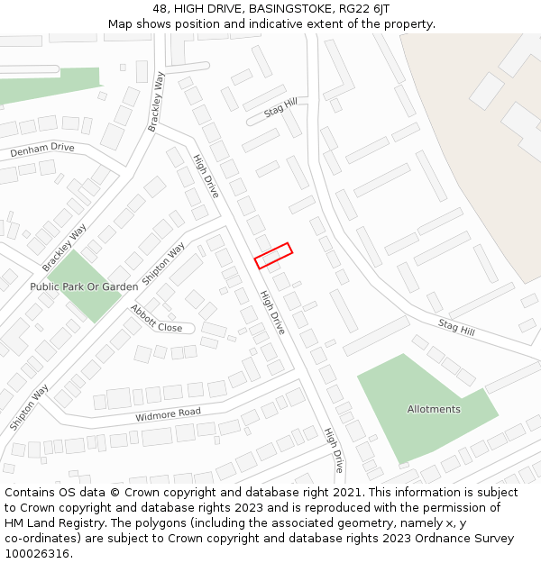 48, HIGH DRIVE, BASINGSTOKE, RG22 6JT: Location map and indicative extent of plot