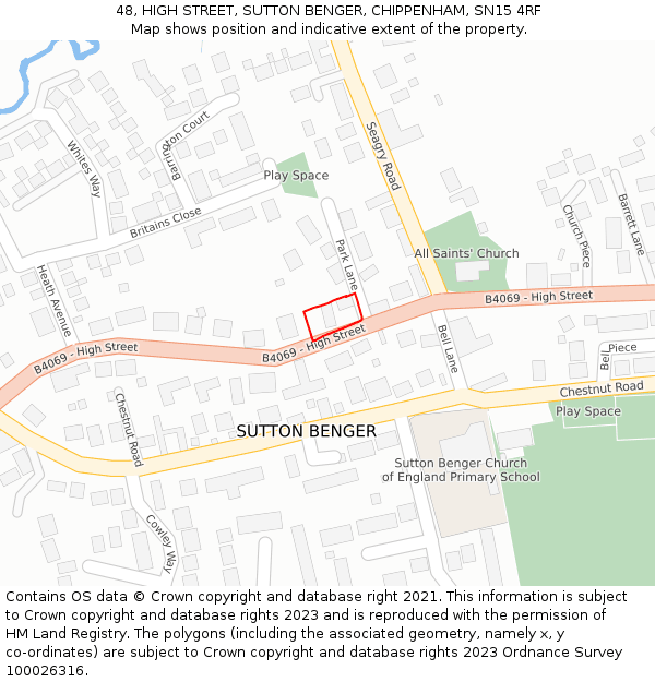 48, HIGH STREET, SUTTON BENGER, CHIPPENHAM, SN15 4RF: Location map and indicative extent of plot