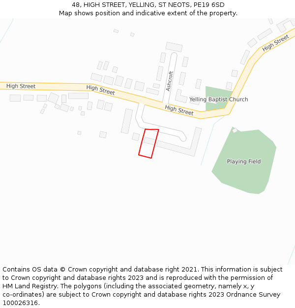 48, HIGH STREET, YELLING, ST NEOTS, PE19 6SD: Location map and indicative extent of plot