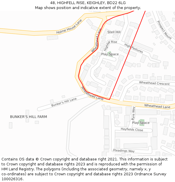 48, HIGHFELL RISE, KEIGHLEY, BD22 6LG: Location map and indicative extent of plot