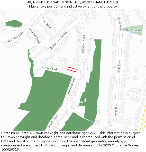 48, HIGHFIELD ROAD, BIGGIN HILL, WESTERHAM, TN16 3UU: Location map and indicative extent of plot