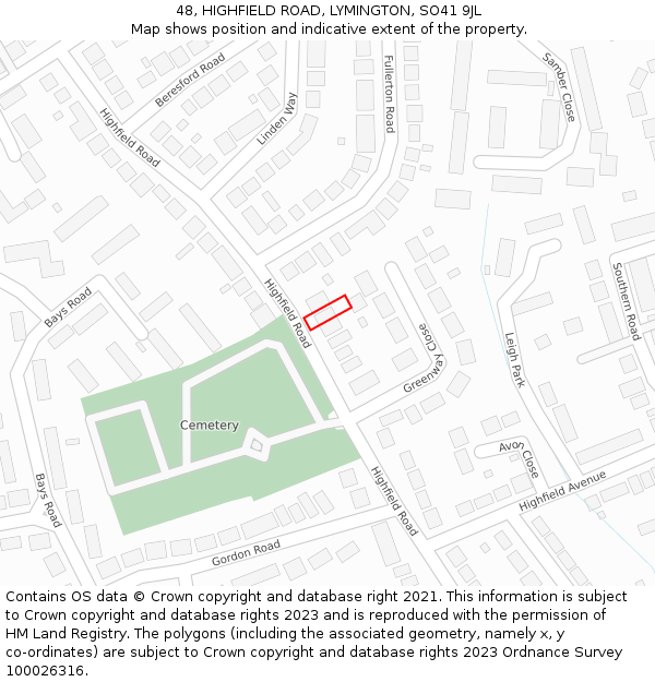 48, HIGHFIELD ROAD, LYMINGTON, SO41 9JL: Location map and indicative extent of plot