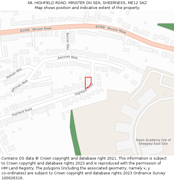 48, HIGHFIELD ROAD, MINSTER ON SEA, SHEERNESS, ME12 3AZ: Location map and indicative extent of plot