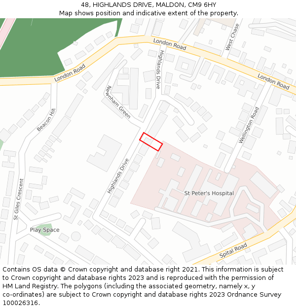 48, HIGHLANDS DRIVE, MALDON, CM9 6HY: Location map and indicative extent of plot