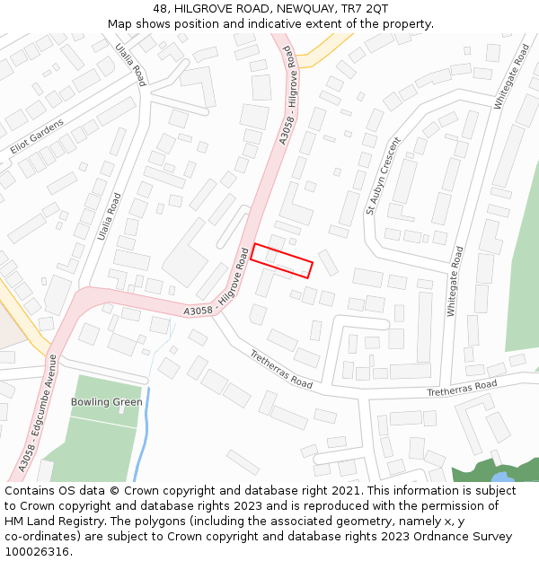 48, HILGROVE ROAD, NEWQUAY, TR7 2QT: Location map and indicative extent of plot