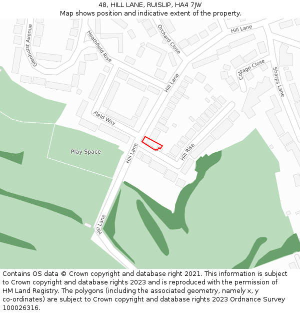 48, HILL LANE, RUISLIP, HA4 7JW: Location map and indicative extent of plot