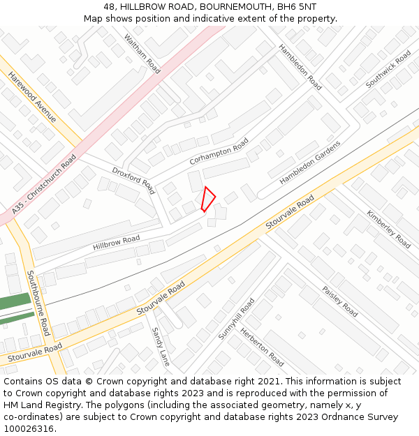 48, HILLBROW ROAD, BOURNEMOUTH, BH6 5NT: Location map and indicative extent of plot