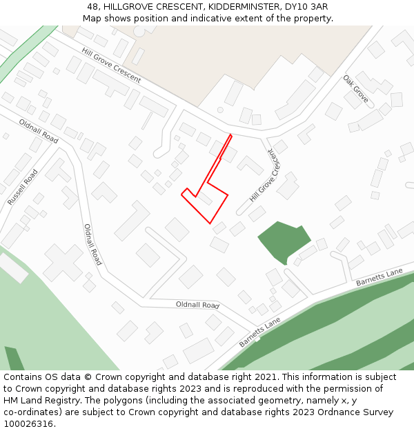 48, HILLGROVE CRESCENT, KIDDERMINSTER, DY10 3AR: Location map and indicative extent of plot