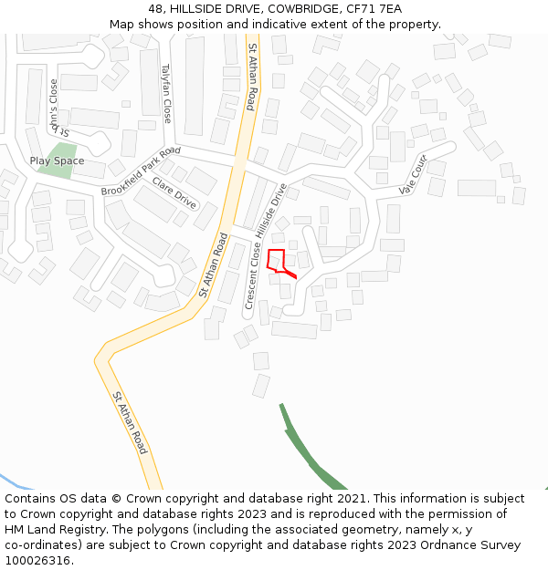 48, HILLSIDE DRIVE, COWBRIDGE, CF71 7EA: Location map and indicative extent of plot