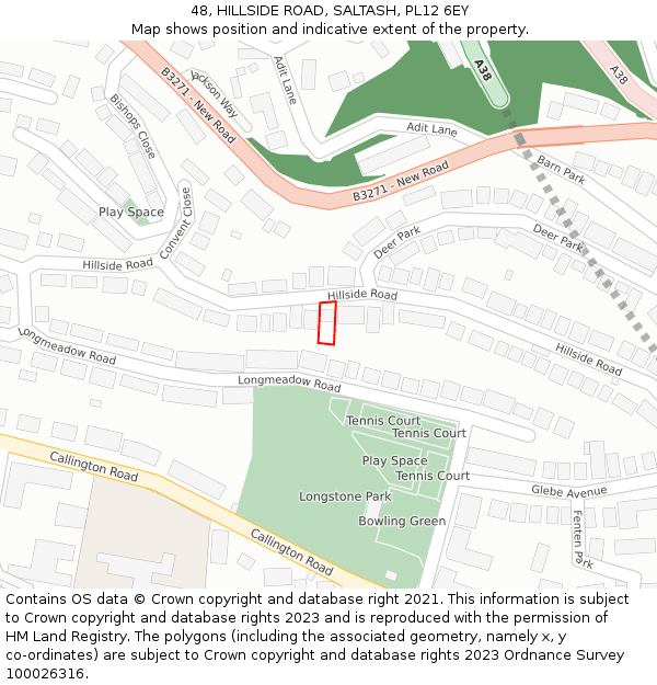 48, HILLSIDE ROAD, SALTASH, PL12 6EY: Location map and indicative extent of plot