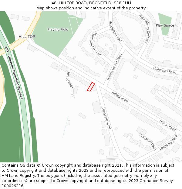 48, HILLTOP ROAD, DRONFIELD, S18 1UH: Location map and indicative extent of plot
