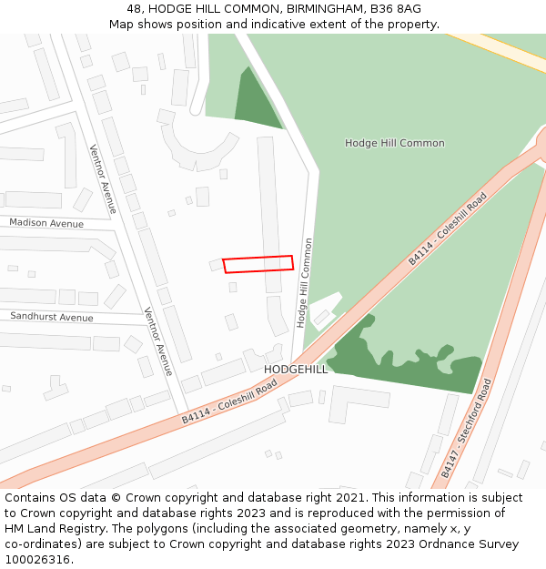 48, HODGE HILL COMMON, BIRMINGHAM, B36 8AG: Location map and indicative extent of plot