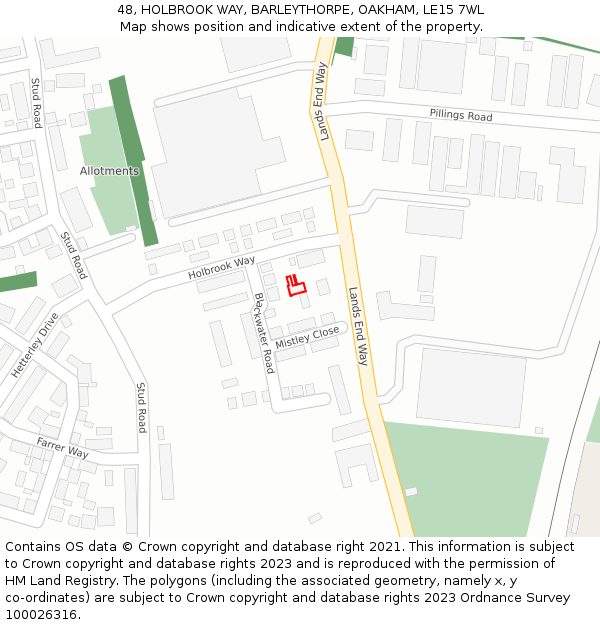 48, HOLBROOK WAY, BARLEYTHORPE, OAKHAM, LE15 7WL: Location map and indicative extent of plot