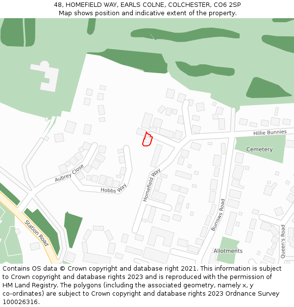 48, HOMEFIELD WAY, EARLS COLNE, COLCHESTER, CO6 2SP: Location map and indicative extent of plot