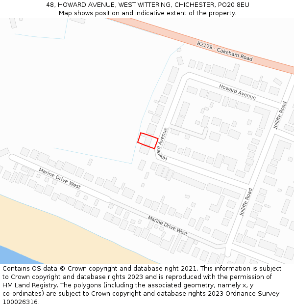 48, HOWARD AVENUE, WEST WITTERING, CHICHESTER, PO20 8EU: Location map and indicative extent of plot