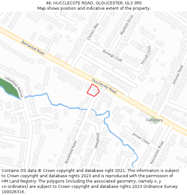 48, HUCCLECOTE ROAD, GLOUCESTER, GL3 3RS: Location map and indicative extent of plot