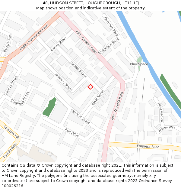 48, HUDSON STREET, LOUGHBOROUGH, LE11 1EJ: Location map and indicative extent of plot