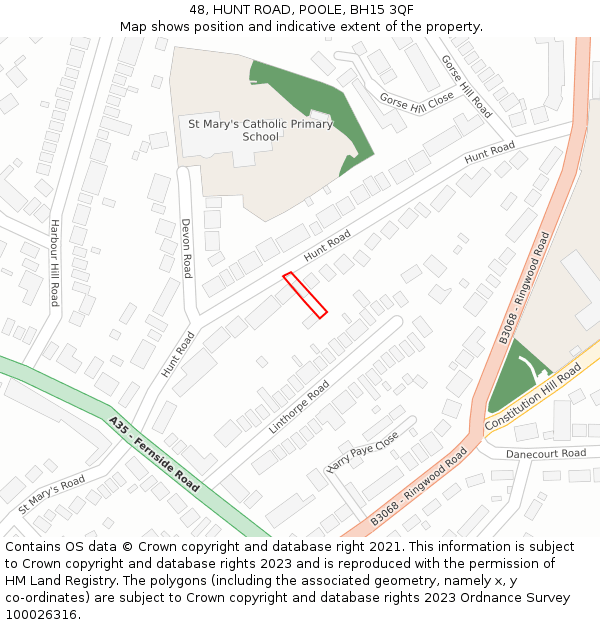 48, HUNT ROAD, POOLE, BH15 3QF: Location map and indicative extent of plot