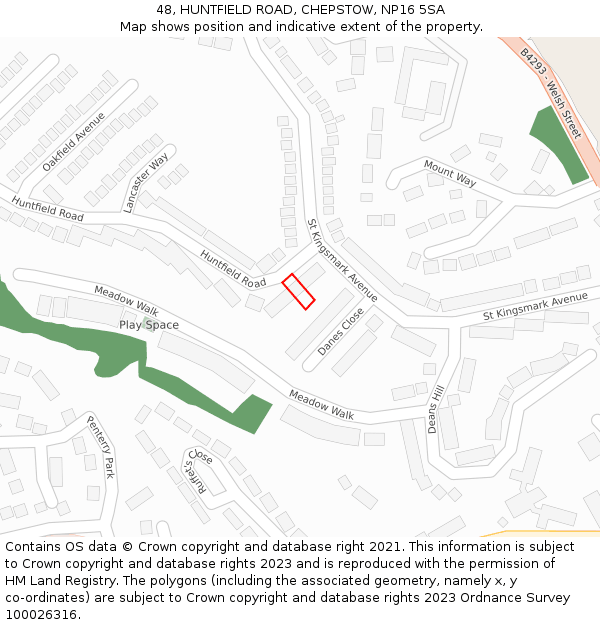 48, HUNTFIELD ROAD, CHEPSTOW, NP16 5SA: Location map and indicative extent of plot