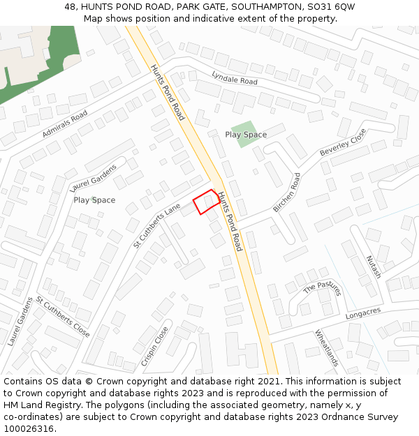 48, HUNTS POND ROAD, PARK GATE, SOUTHAMPTON, SO31 6QW: Location map and indicative extent of plot