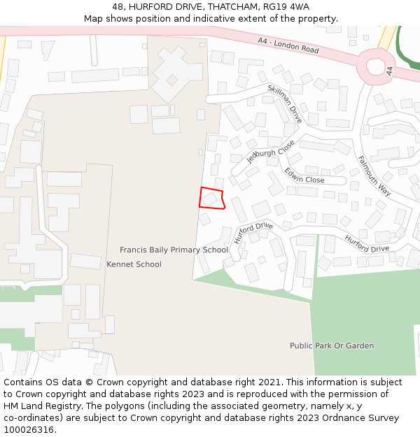 48, HURFORD DRIVE, THATCHAM, RG19 4WA: Location map and indicative extent of plot