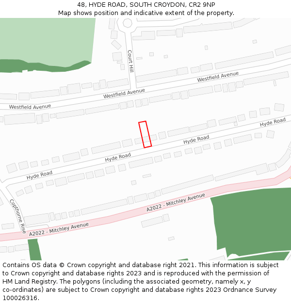 48, HYDE ROAD, SOUTH CROYDON, CR2 9NP: Location map and indicative extent of plot