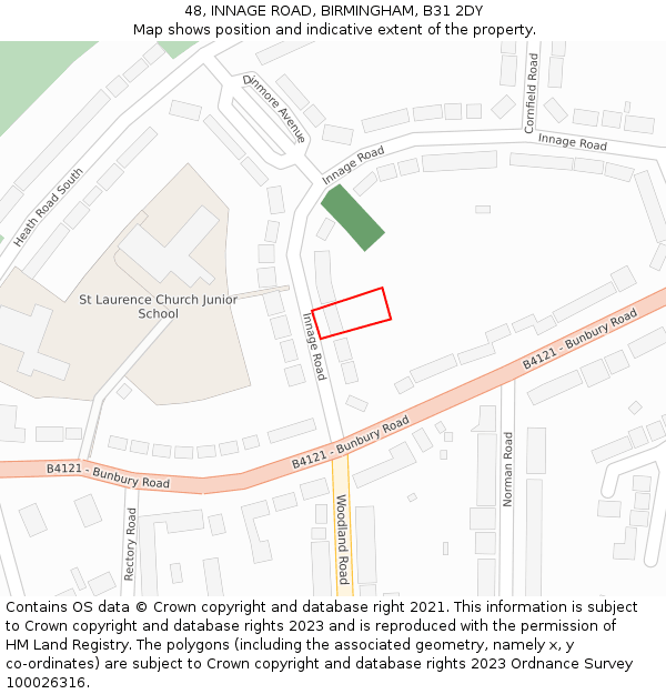 48, INNAGE ROAD, BIRMINGHAM, B31 2DY: Location map and indicative extent of plot