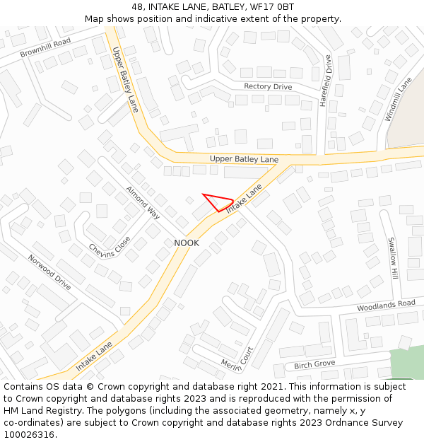 48, INTAKE LANE, BATLEY, WF17 0BT: Location map and indicative extent of plot