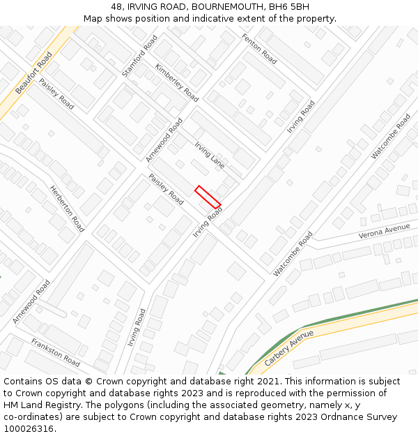 48, IRVING ROAD, BOURNEMOUTH, BH6 5BH: Location map and indicative extent of plot