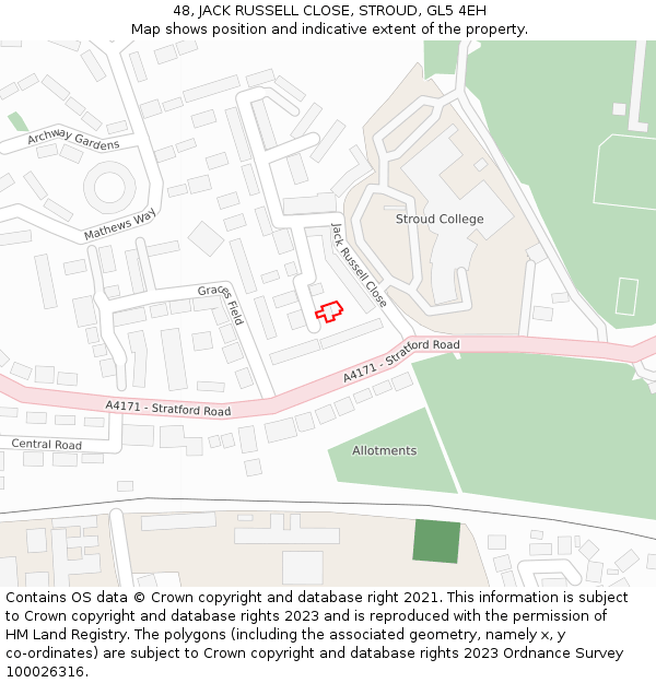 48, JACK RUSSELL CLOSE, STROUD, GL5 4EH: Location map and indicative extent of plot