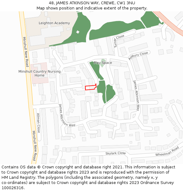 48, JAMES ATKINSON WAY, CREWE, CW1 3NU: Location map and indicative extent of plot