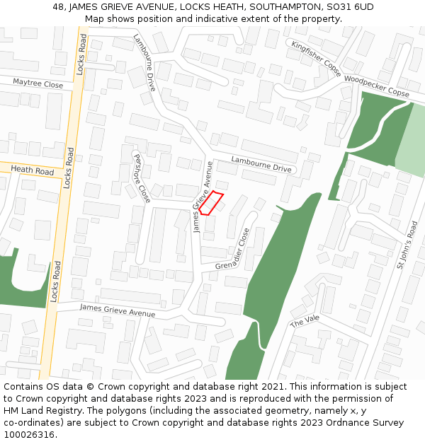 48, JAMES GRIEVE AVENUE, LOCKS HEATH, SOUTHAMPTON, SO31 6UD: Location map and indicative extent of plot