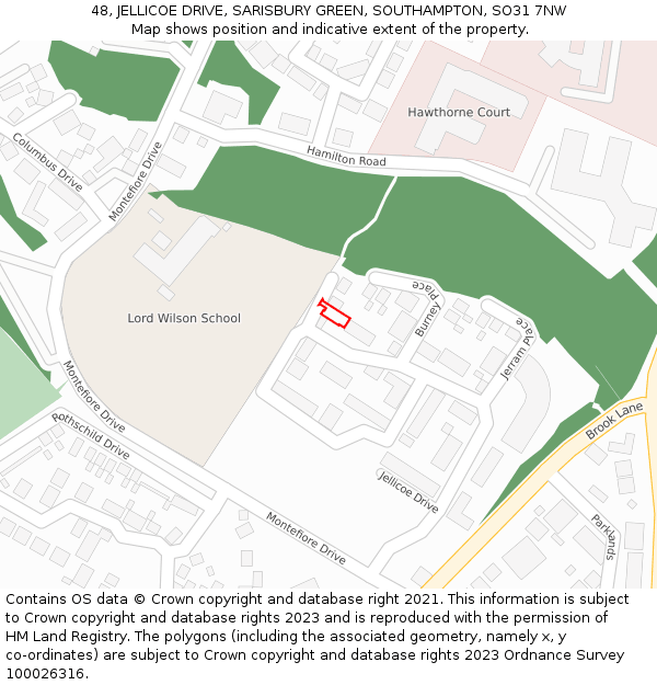 48, JELLICOE DRIVE, SARISBURY GREEN, SOUTHAMPTON, SO31 7NW: Location map and indicative extent of plot