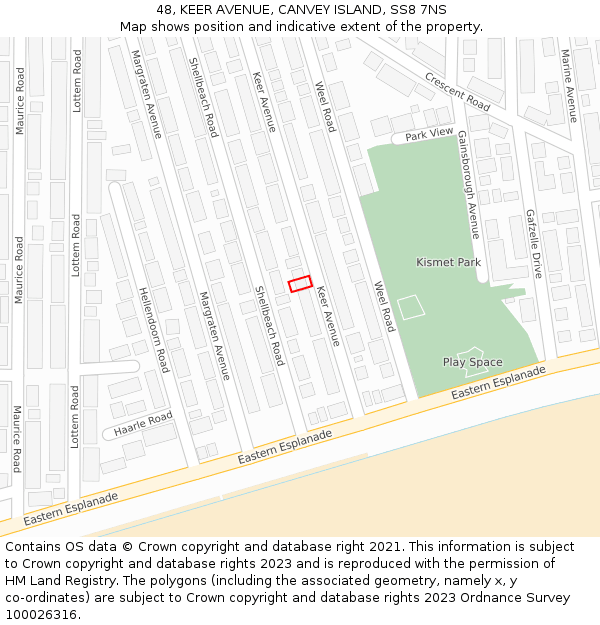 48, KEER AVENUE, CANVEY ISLAND, SS8 7NS: Location map and indicative extent of plot