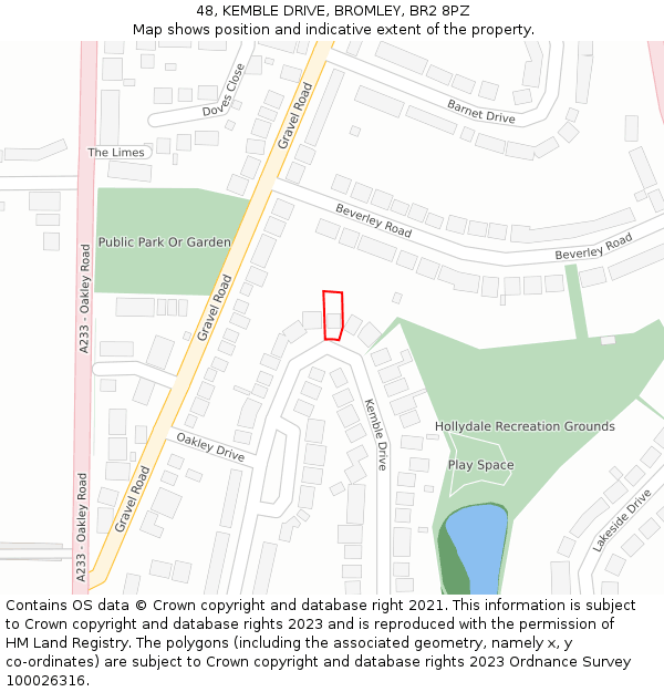 48, KEMBLE DRIVE, BROMLEY, BR2 8PZ: Location map and indicative extent of plot