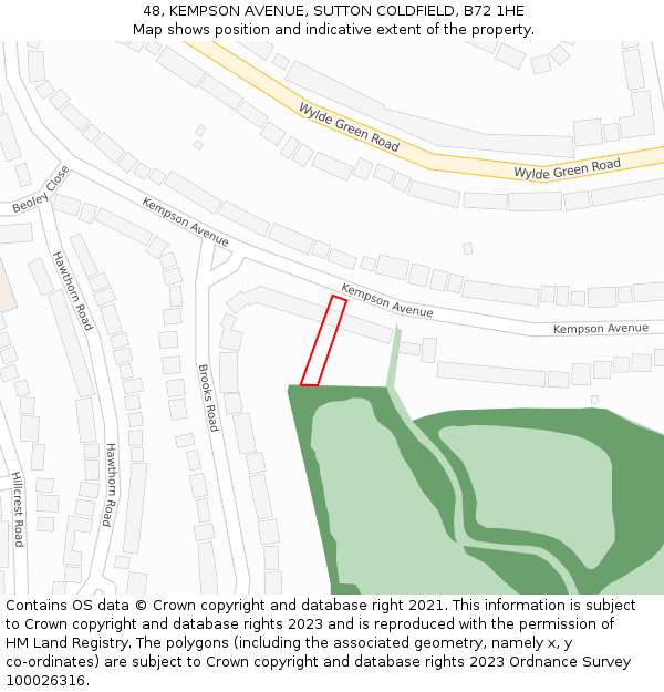 48, KEMPSON AVENUE, SUTTON COLDFIELD, B72 1HE: Location map and indicative extent of plot