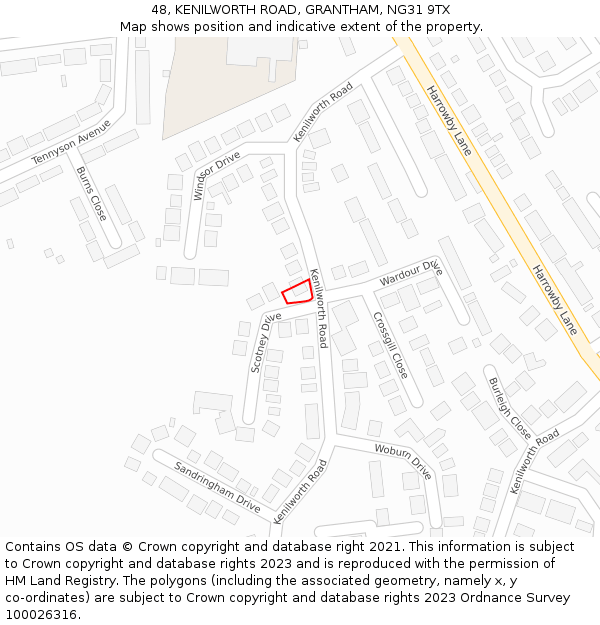 48, KENILWORTH ROAD, GRANTHAM, NG31 9TX: Location map and indicative extent of plot